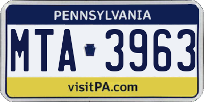 PA license plate MTA3963
