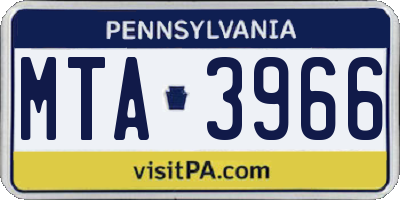 PA license plate MTA3966