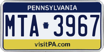 PA license plate MTA3967