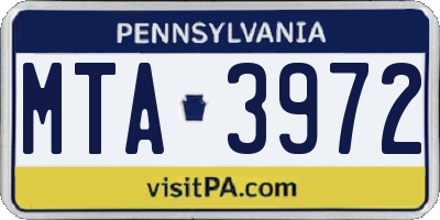 PA license plate MTA3972