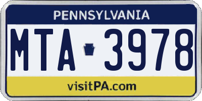 PA license plate MTA3978