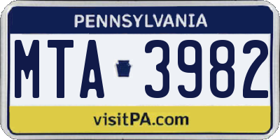 PA license plate MTA3982