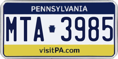 PA license plate MTA3985