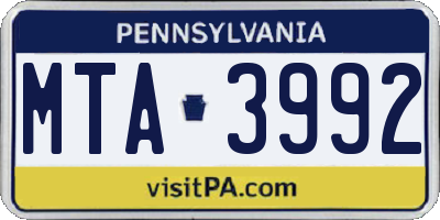 PA license plate MTA3992