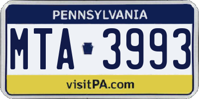 PA license plate MTA3993