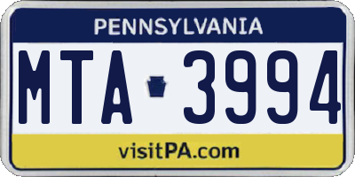 PA license plate MTA3994