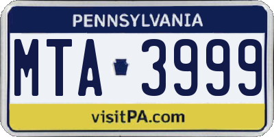 PA license plate MTA3999