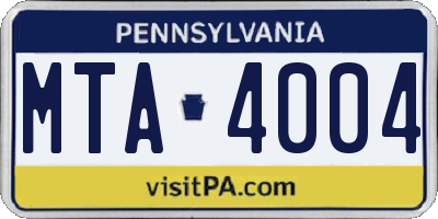 PA license plate MTA4004