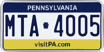 PA license plate MTA4005