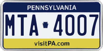 PA license plate MTA4007