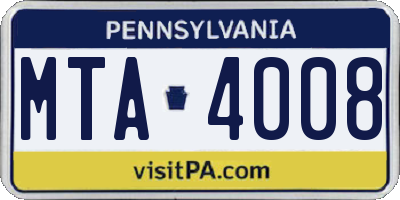 PA license plate MTA4008