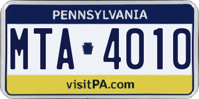 PA license plate MTA4010