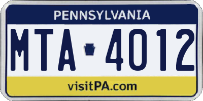 PA license plate MTA4012