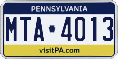 PA license plate MTA4013