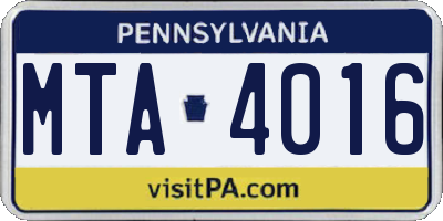PA license plate MTA4016
