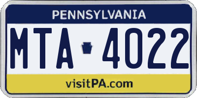 PA license plate MTA4022