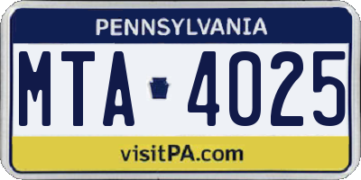 PA license plate MTA4025