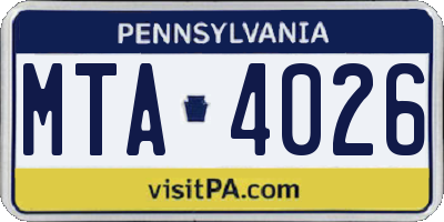 PA license plate MTA4026