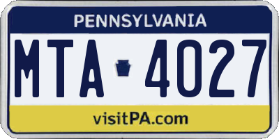 PA license plate MTA4027
