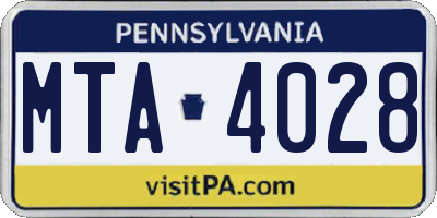 PA license plate MTA4028
