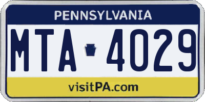 PA license plate MTA4029