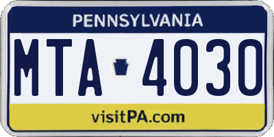 PA license plate MTA4030