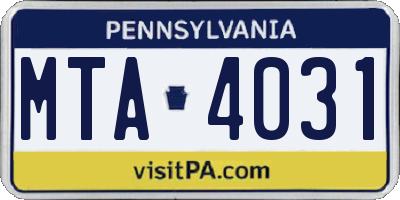 PA license plate MTA4031