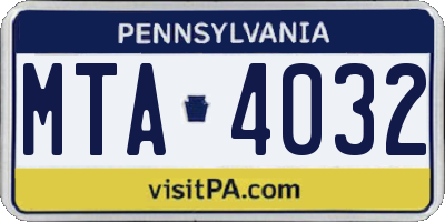 PA license plate MTA4032