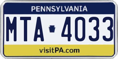 PA license plate MTA4033