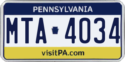 PA license plate MTA4034