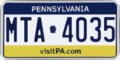 PA license plate MTA4035