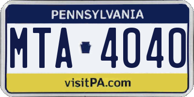 PA license plate MTA4040