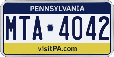 PA license plate MTA4042