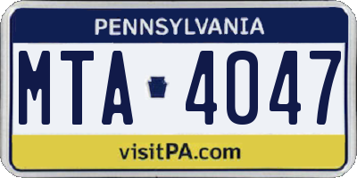 PA license plate MTA4047