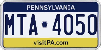 PA license plate MTA4050