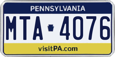 PA license plate MTA4076