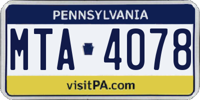 PA license plate MTA4078