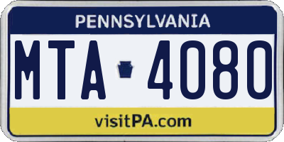 PA license plate MTA4080