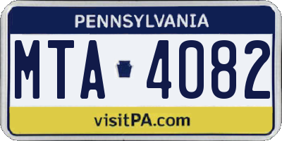 PA license plate MTA4082