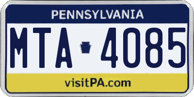 PA license plate MTA4085