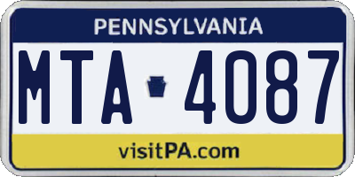 PA license plate MTA4087