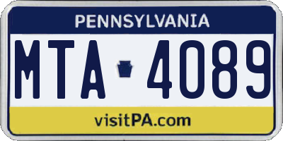 PA license plate MTA4089