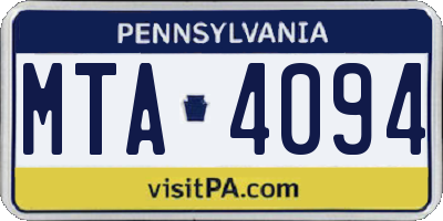 PA license plate MTA4094