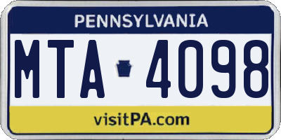 PA license plate MTA4098