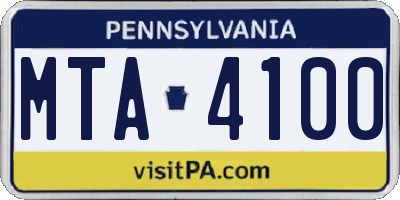PA license plate MTA4100