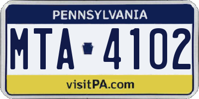 PA license plate MTA4102