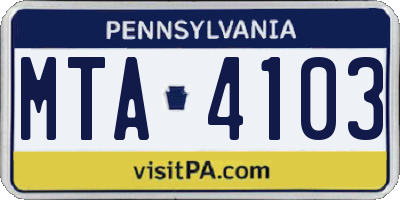 PA license plate MTA4103