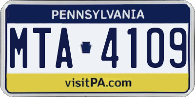 PA license plate MTA4109