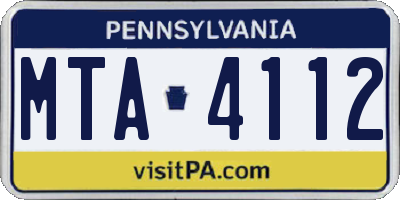PA license plate MTA4112