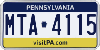 PA license plate MTA4115
